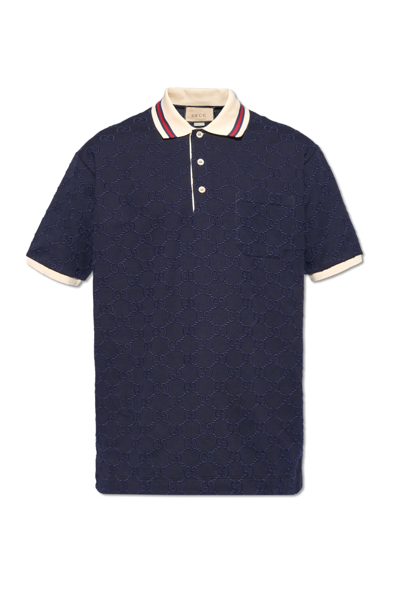 embroidered polo shirt Gucci Plus Flag Neck Polo Navy blue Monogram SchaferandweinerShops Italy